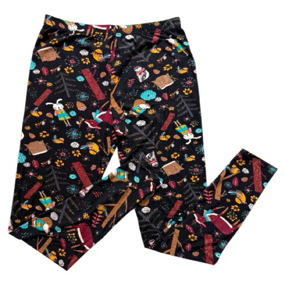 VIV Collection Black Animal Wintertime Print Brushed Leggings Sz L Soft Stretchy